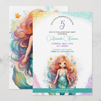 Niedlicher Glitzer Mermaid 5. Geburtstag Einladung