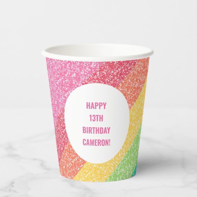 Niedlicher Glitzer Rainbow - farbenfroher Brauch z Pappbecher (Vorderseite)