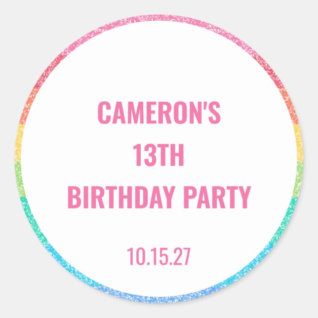 Niedlicher Glitzer Rainbow - farbenfroher Brauch z Runder Aufkleber (Vorderseite)