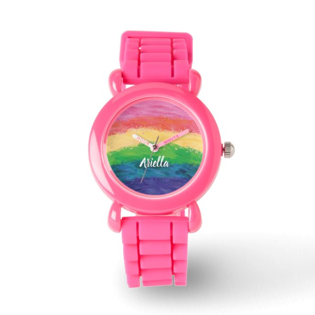 Niedlicher Glitzer Rainbow Girls Armbanduhr (Vorderseite)