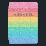 Niedlicher Glitzer Regenbogenstreifen farbenfrohe  iPad Pro Cover<br><div class="desc">Niedlicher Glitzer Regenbogenstreifen Farbiges Muster - Tablettengehäuse mit Personalisiertem Namen</div>