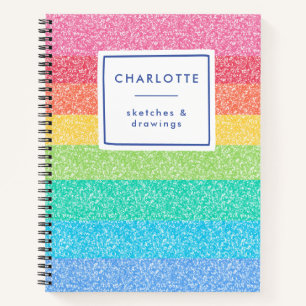 Niedlicher Glitzer Regenbogenstreifen Farbige Name Notizbuch