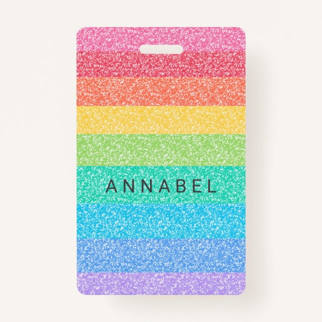 Niedlicher Glitzer Regenbogenstreifen Farbiger Ind Ausweis (Vorderseite)