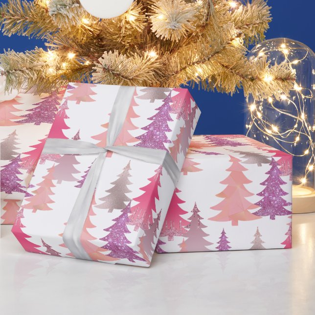 Niedlicher Glitzer Rosa Weihnachtsbaummuster Geschenkpapier (Feiertage)