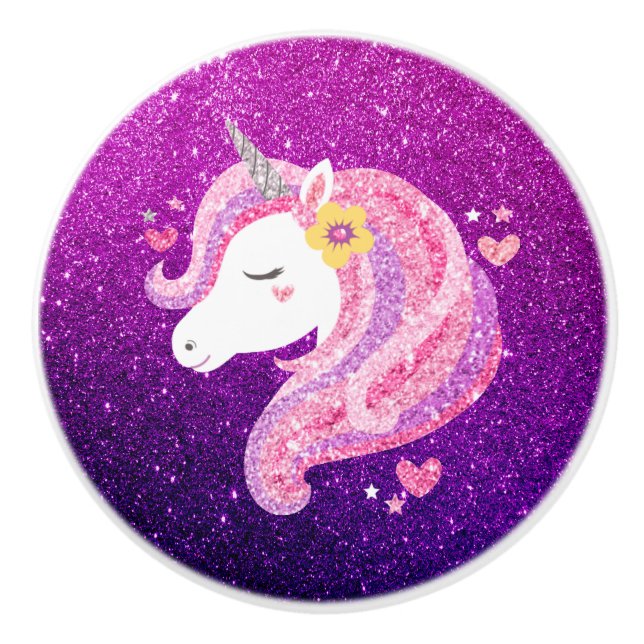 Niedlicher Glitzer Unicorn Keramikknauf (Vorderseite)