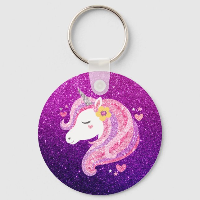 Niedlicher Glitzer Unicorn Schlüsselanhänger (Vorderseite)