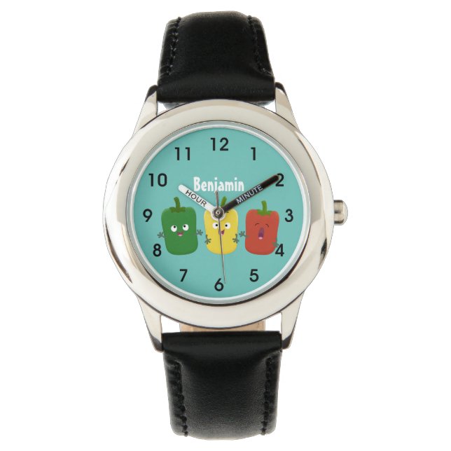 Niedlicher Glockenpfeffer capsicum trio singend Ca Armbanduhr (Vorderseite)