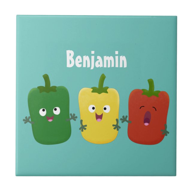 Niedlicher Glockenpfeffer capsicum trio singend Ca Fliese (Vorderseite)
