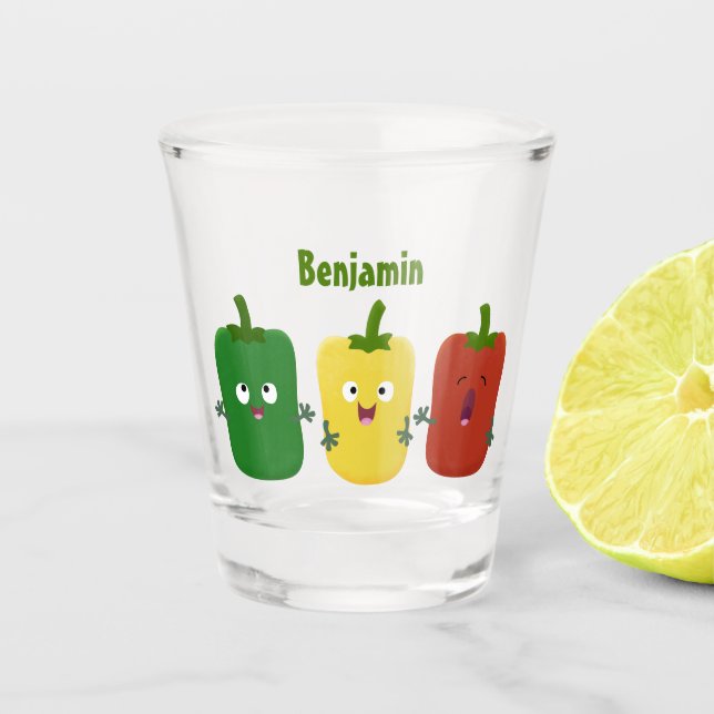 Niedlicher Glockenpfeffer capsicum trio singend Ca Schnapsglas (Vorderseite)