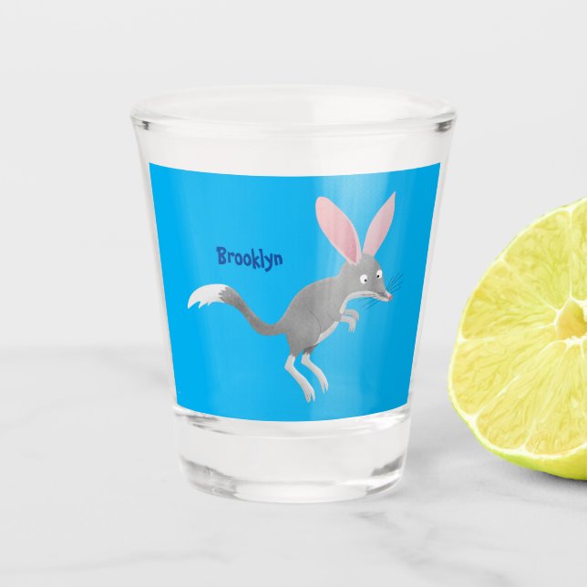 Niedlicher glücklicher australischer Bilby-Cartoon Schnapsglas (Vorderseite)