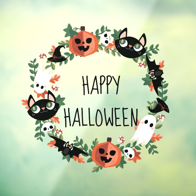 Niedlicher glücklicher Halloween-Kranz Fensteraufkleber (Blatt 3)