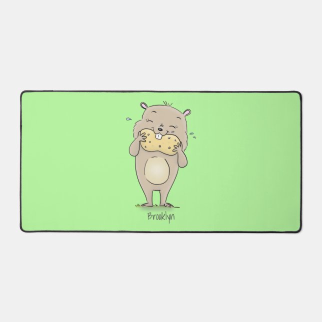 Niedlicher, glücklicher Hamster mit Erdnuss-Cartoo Schreibtischunterlage (Vorderseite)