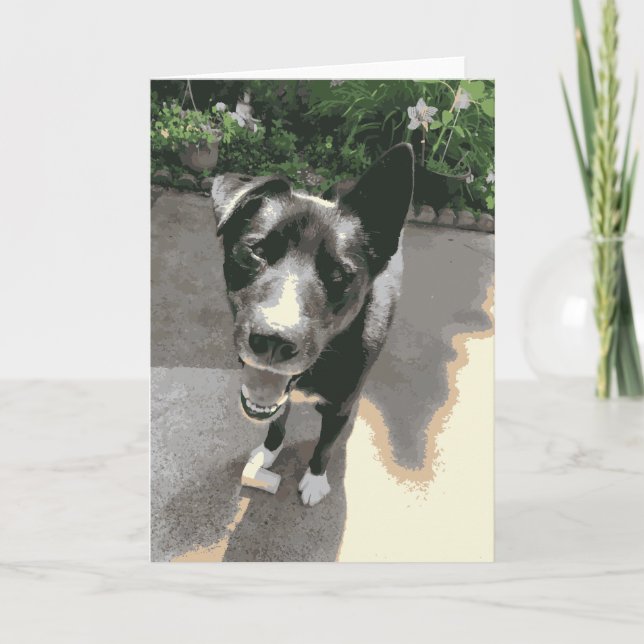 Niedlicher, glücklicher Hund mit Knochenschwarz Karte (Vorderseite)