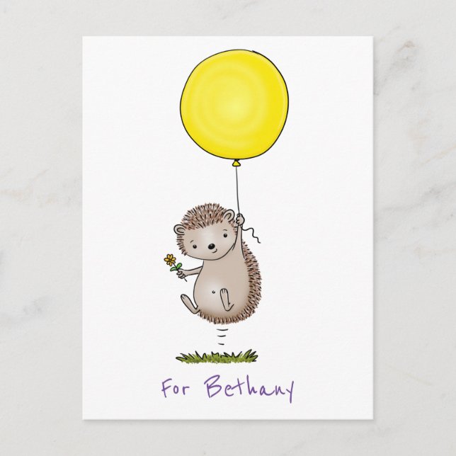 Niedlicher glücklicher Igel mit Ballondarstellung Postkarte (Vorderseite)
