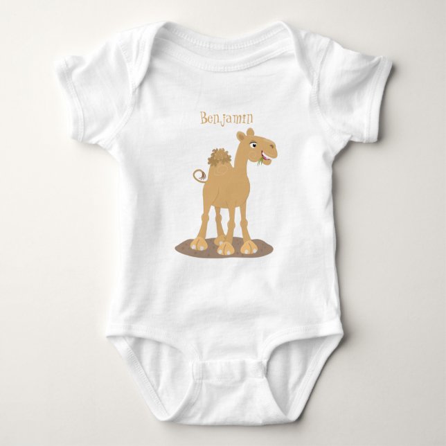 Niedlicher, glücklicher Kamel-Cartoon personalisie Baby Strampler (Vorderseite)