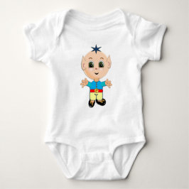 Niedlicher, glücklicher Kinderelf in blauen und ge Baby Strampler