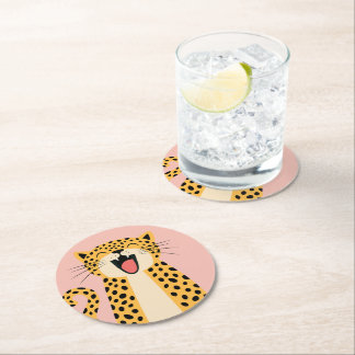 Niedlicher glücklicher lächelnder wilder Leopard C Runder Pappuntersetzer