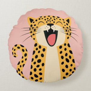Niedlicher glücklicher lächelnder wilder Leopard C Rundes Kissen