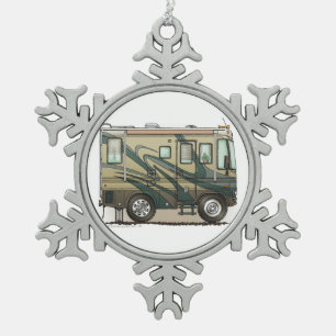 Niedlicher glücklicher Lagerbewohner großer RV-Z Schneeflocken Zinn-Ornament