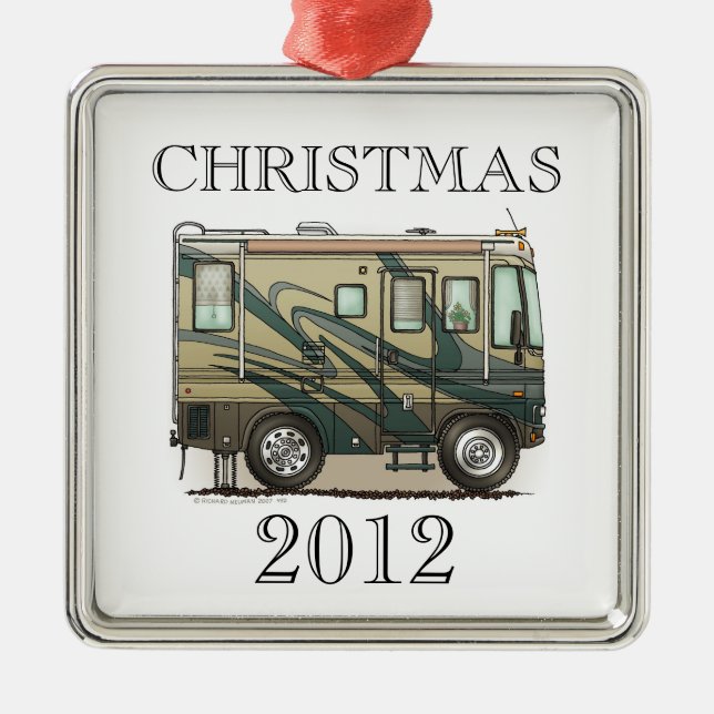 Niedlicher glücklicher Lagerbewohner großer RV-Zug Silbernes Ornament (Vorne)