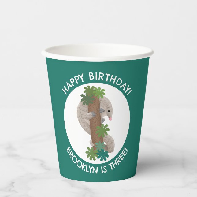 Niedlicher glücklicher Pangolanteater personalisie Pappbecher (Vorderseite)