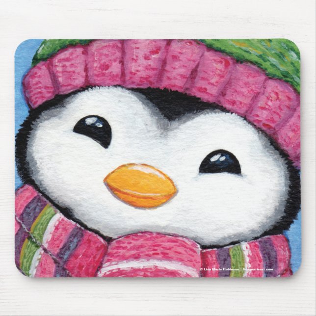 Niedlicher glücklicher Penguin gekleidet für Mousepad (Vorne)