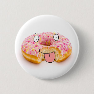 Niedlicher glücklicher rosa Krapfencharakterknopf Button