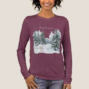 Niedlicher glücklicher Schneemann Weihnachtsbäume Tri-Blend Shirt