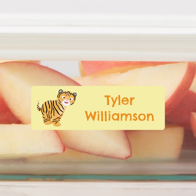 Niedlicher glücklicher Tigerbecher personalisierte Etiketten (Befestigt)