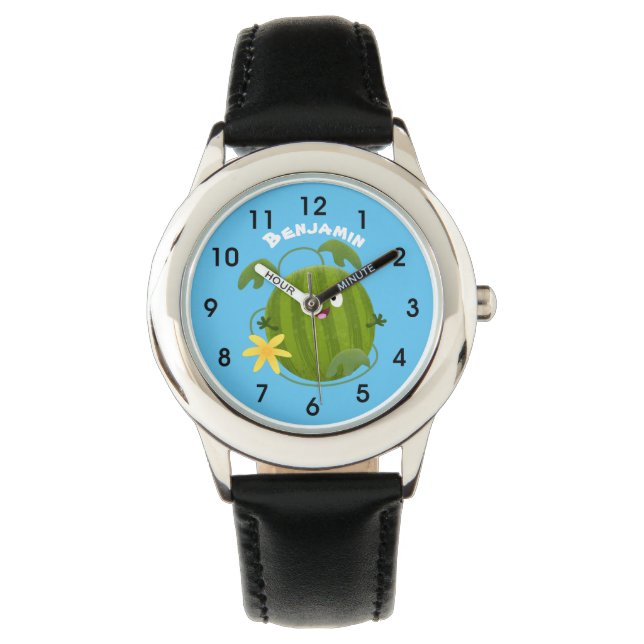 Niedlicher, glücklicher Wassermelone-Cartoon Armbanduhr (Vorderseite)