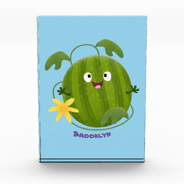 Niedlicher, glücklicher Wassermelone-Cartoon Fotoblock (Vorderseite)