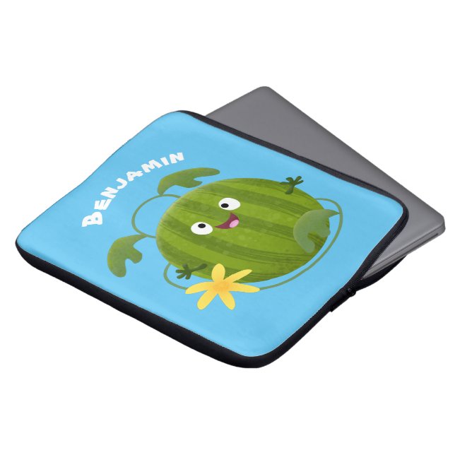 Niedlicher, glücklicher Wassermelone-Cartoon Laptopschutzhülle (Vorne Oben)