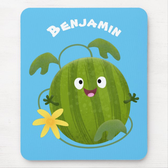 Niedlicher, glücklicher Wassermelone-Cartoon Mousepad (Vorne)