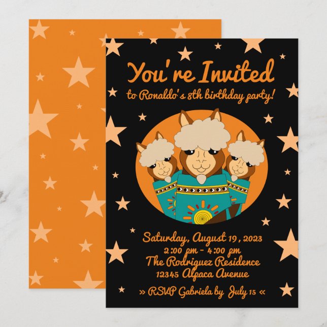 Niedlicher Glückwunsch zum Geburtstag Boy Alpacas  Einladung (Vorne/Hinten)