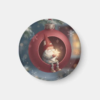 Niedlicher Gnom in rotem Weihnachtsbaumschmuck Magnet