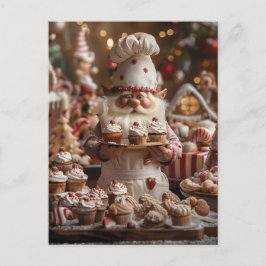Niedlicher Gnome-Bäcker, umgeben von Kuchen und Le Postkarte