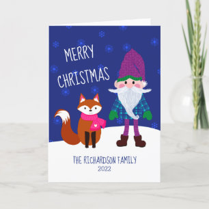 Niedlicher Gnome Fox Schneeflocken Frohe Weihnacht Feiertagskarte