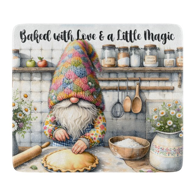 Niedlicher Gnome gebacken mit Liebe Schneidebrett (Vorderseite)
