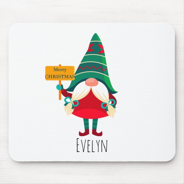 Niedlicher Gnome Holding Platard mit Grüßen Mousepad (Vorne)