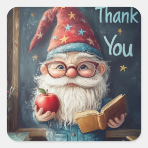 Niedlicher Gnome-Lehrer - Danke, Illustration Quadratischer Aufkleber