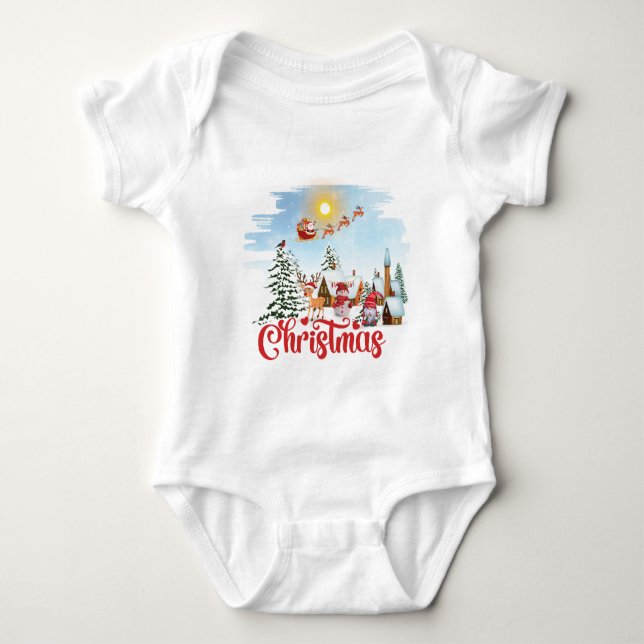 Niedlicher Gnome, Snowman feiert Weihnachtsfeierta Baby Strampler (Vorderseite)