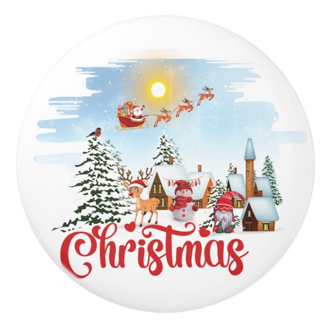 Niedlicher Gnome, Snowman feiert Weihnachtsfeierta Keramikknauf (Vorderseite)