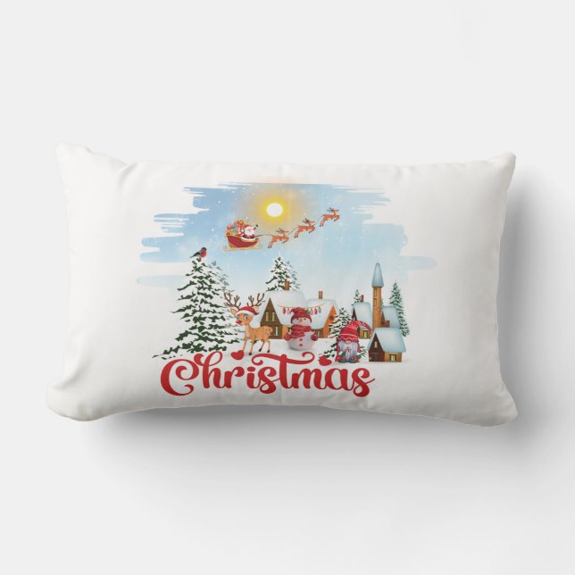 Niedlicher Gnome, Snowman feiert Weihnachtsfeierta Lendenkissen (Vorderseite)