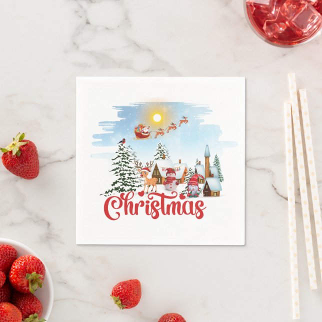 Niedlicher Gnome, Snowman feiert Weihnachtsfeierta Serviette (Beispiel)