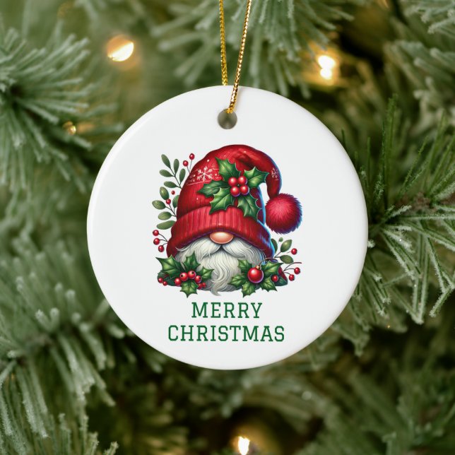 Niedlicher Gnome Weihnachten Keramik Ornament (Baum)