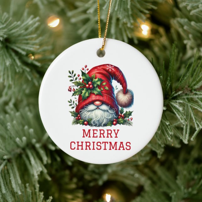 Niedlicher Gnome Weihnachten Keramik Ornament (Baum)