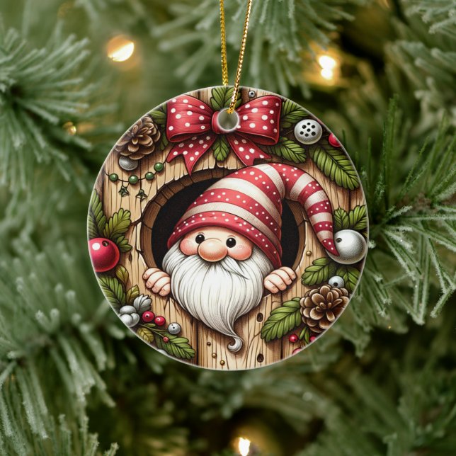 Niedlicher Gnome Weihnachten Keramik Ornament (Baum)