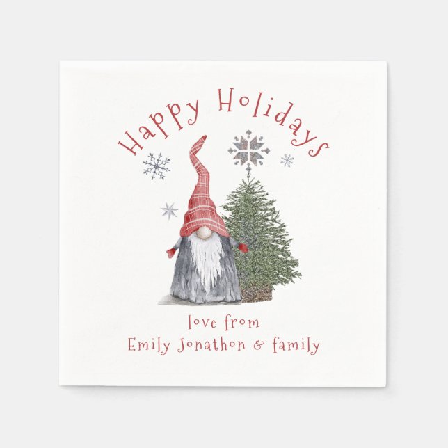 Niedlicher Gnome Weihnachtsbaum Name Happy Holiday Serviette (Vorderseite)