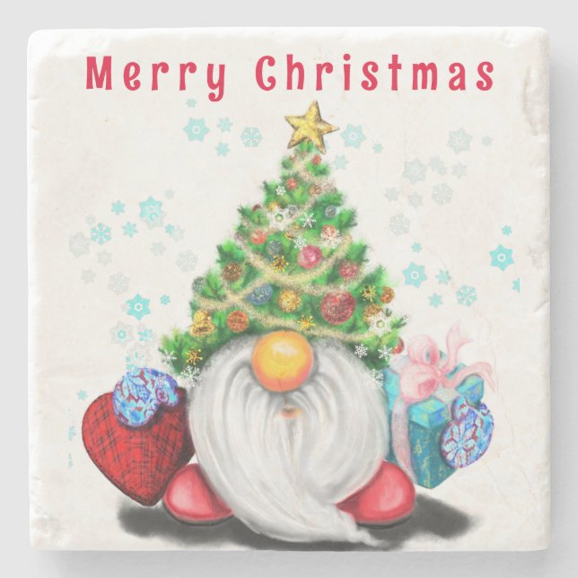 Niedlicher Gnome Weihnachtsstein Untersetzer (Vorderseite)