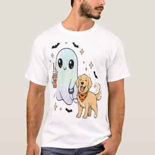 Niedlicher Golden Retriever Hund Pug Kaffee Hallow T-Shirt